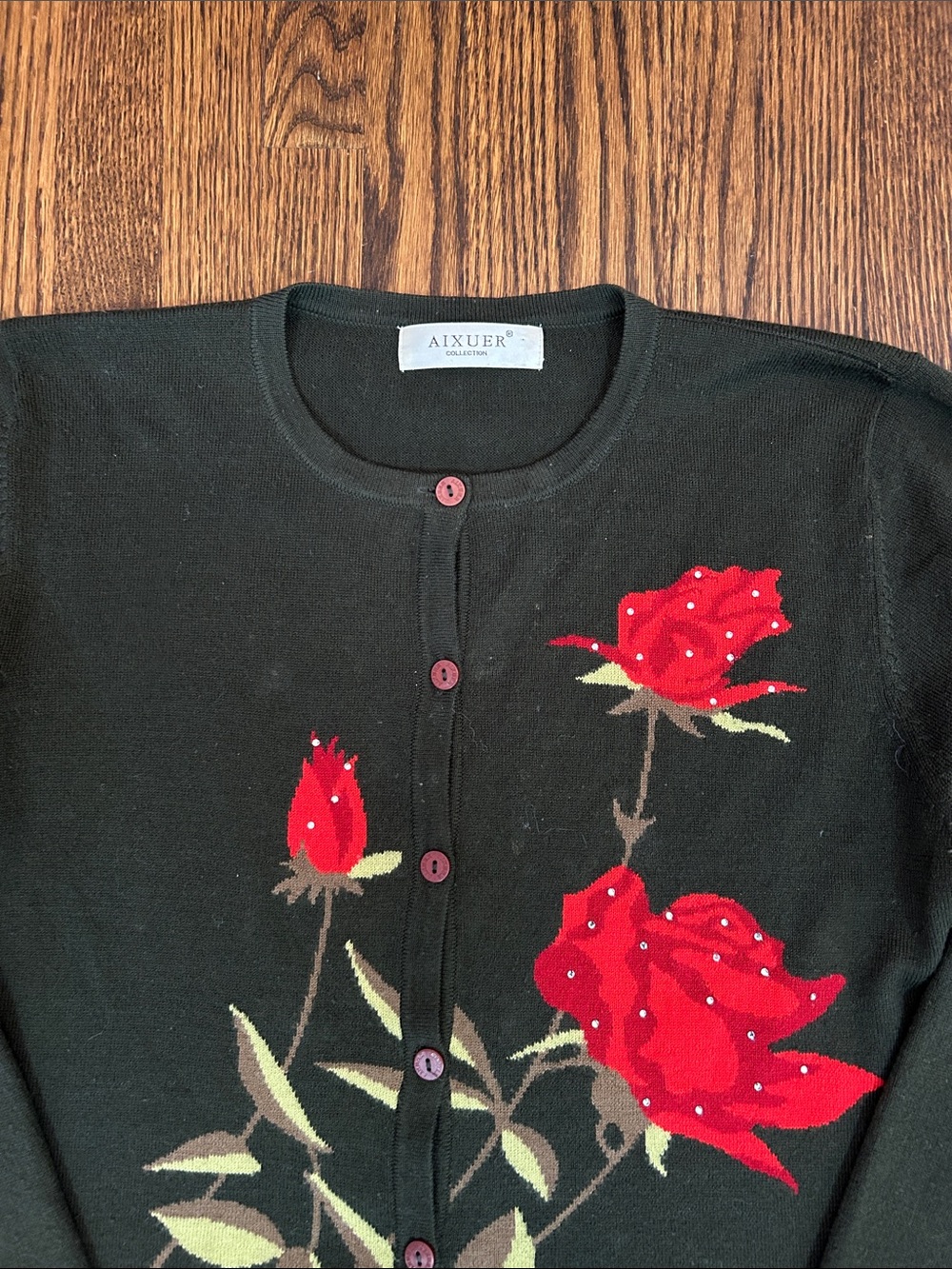Vintage 90s Knit Floral Cardigan - Picture 2 of 10